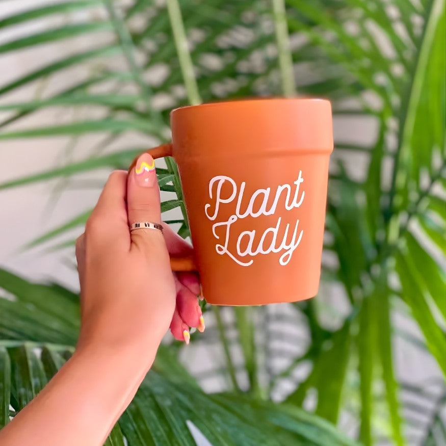 Engraved Plant Lady Terra-cotta Pot Mug